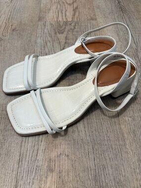 ASOS White Croc-Embossed Square Toe Strappy Block Heels